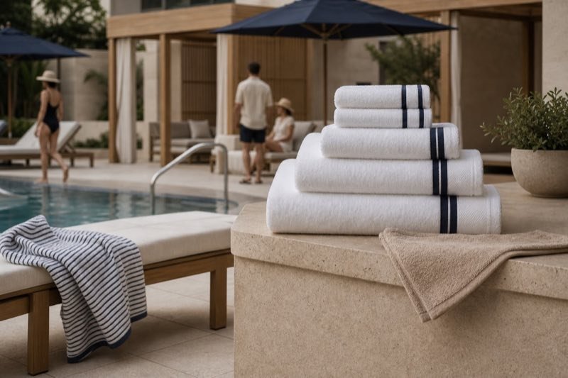 Hotel towels arranged poolside