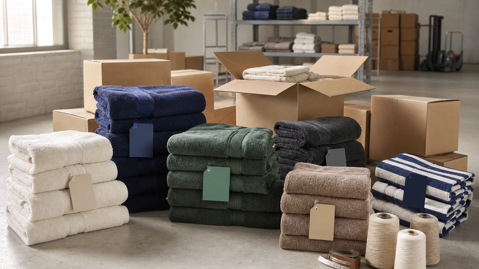 Wholesale towel batches and cartons organised for a minimum order quantity