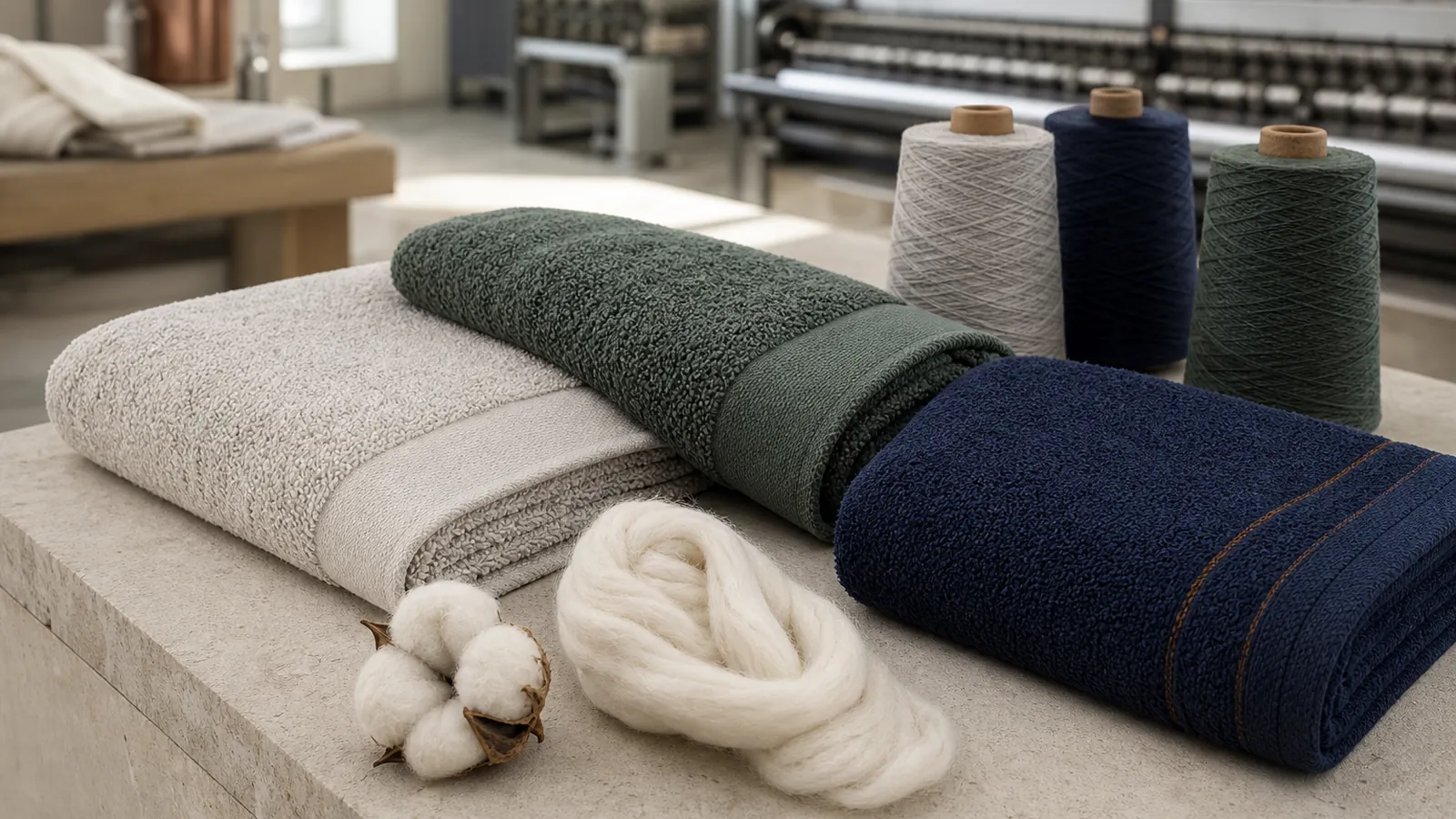 Ring-spun, combed, and premium cotton towel textures arranged for comparison