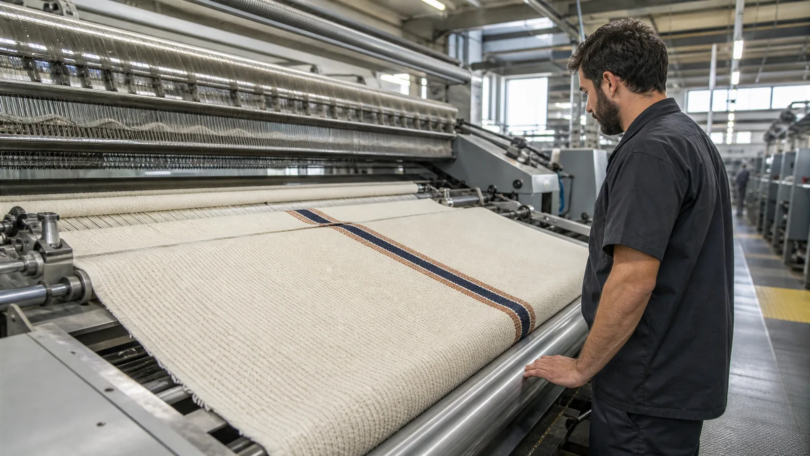 Striped wholesale bar mop towels woven on a modern production line