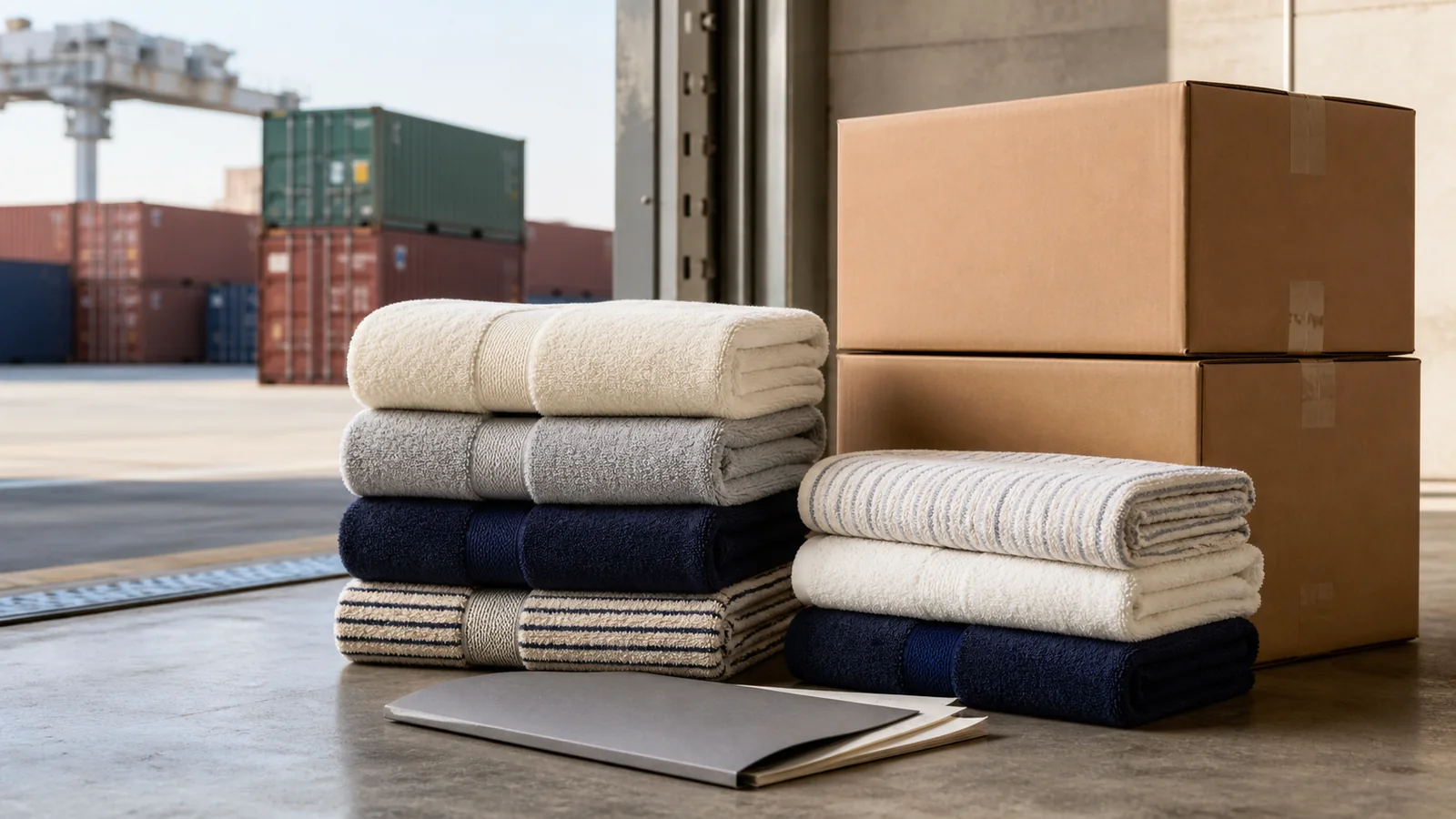 Wholesale towel shipment prepared for export from Pakistan to the United States